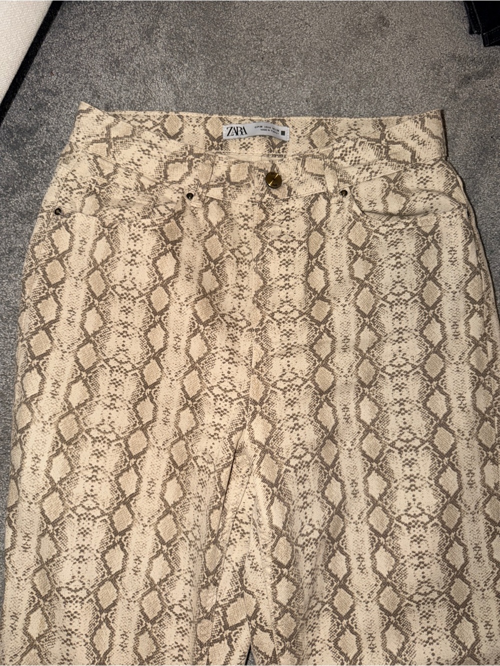 Zara Beige Snake-Print High-Waist Jeans